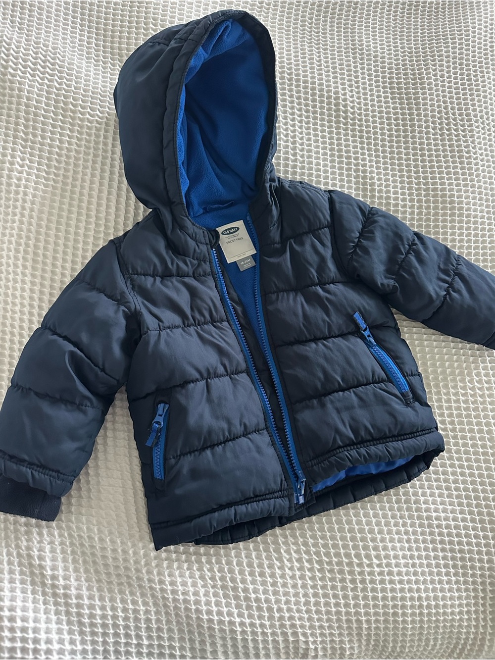 Old Navy 18-24 month Navy Blue Puffer Jacket with Royal Blue Lining Winter